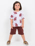 Oversized Bear Buddy Cotton Short Set (Light Grey-Brownish Red)